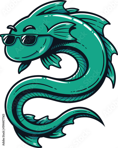 Cool sunglasses eel mascot vector illustration flat design