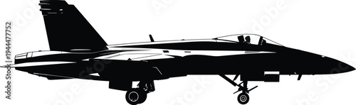 Black silhouette of a fighter jet aircraft white background