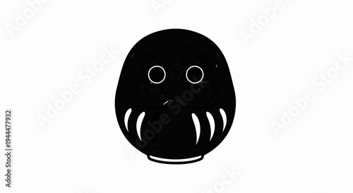 Minimalist black Daruma doll with white eyes and mouth
