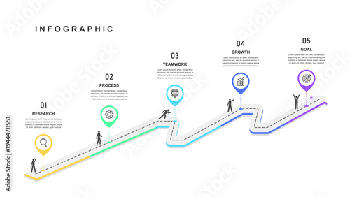Business road map timeline infographic concept. with icons and 5 steps, workflow layout, diagram, report, web design. Business Milestone. Vector illustration.