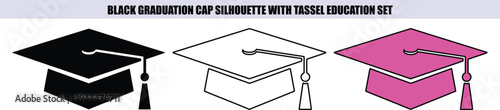 Black and pink graduation caps with tassels education