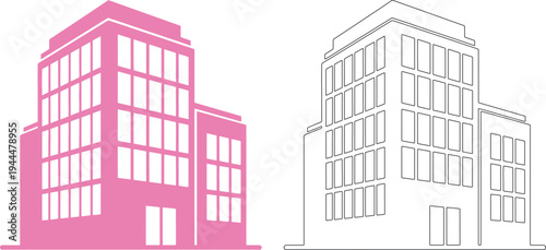 Black and pink office building silhouettes