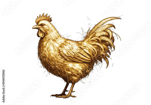 Golden rooster standing proudly isolated on transparent background png cutout