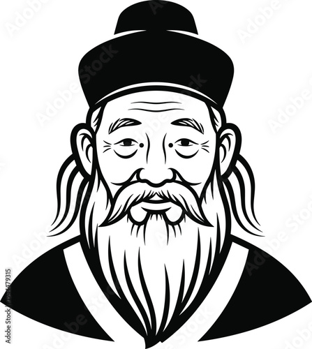 Ancient Chinese Philosopher Silhouette with Long Beard and Hat vector