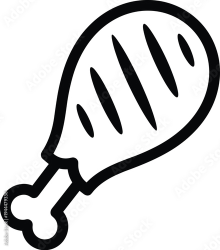 Cooked Chicken Leg Silhouette with Grill Marks food meat
