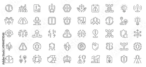 Threat icons set. editable line icons, outline, warning symbols