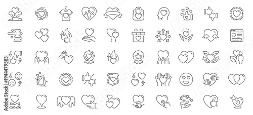 Support and care icons set. editable line icons, outline, help and compassion symbols