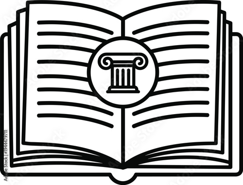 Open Book Silhouette with Classical Column Symbol pages text