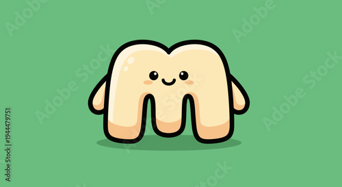 Cute Cartoon Tooth Character on Green Background