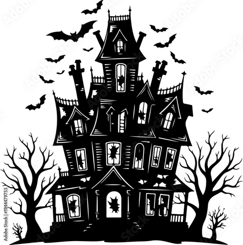 Spooky haunted house silhouette vector illustration