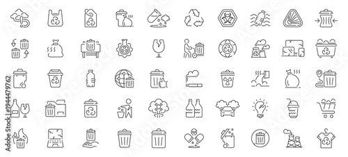 Garbage and recycling icons set. editable line icons, outline, waste management symbols