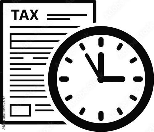Tax document with clock icon on white background time paper
