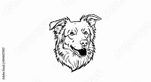 Line drawing of a happy dog's face with an open mouth