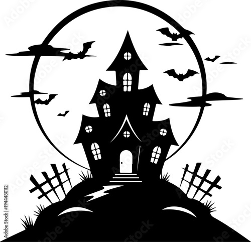 Spooky haunted house silhouette vector illustration