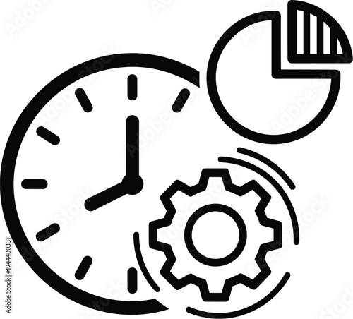 Clock Gear and Pie Chart Silhouette time mechanism