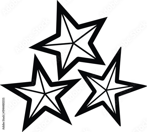 Three Outline Stars Cluster Silhouette on White Background shape symbol