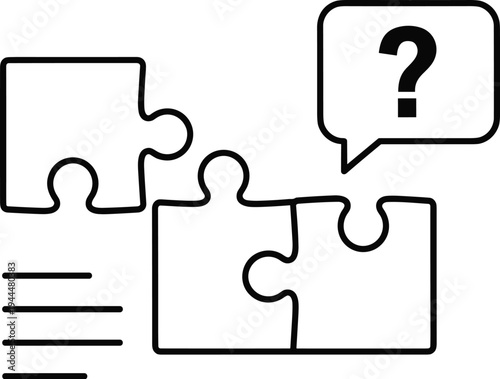 Puzzle pieces and question mark speech bubble on white background vector