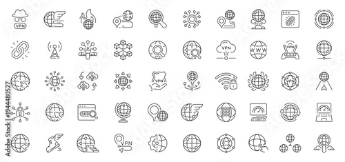 Cyberspace icons set. editable line icons, outline, digital and tech symbols