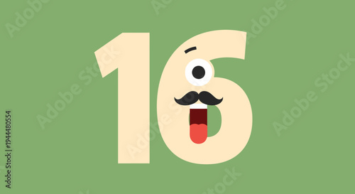 Fun Cartoon Number 16 with a Face