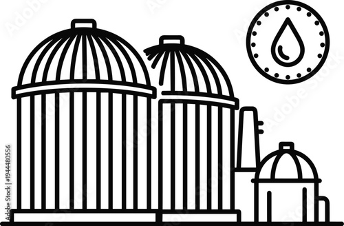 Industrial storage tanks with water drop symbol silos