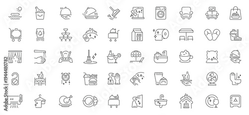 Hotel service icons set. editable line icons for amenities, hospitality, and travel