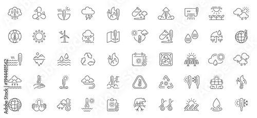 Atmosphere icons set. editable line icons for weather, climate, environment