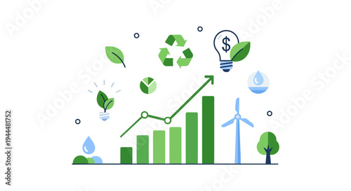 Sustainable Green Economy Growth, ESG Investment & Renewable Energy Development Illustration