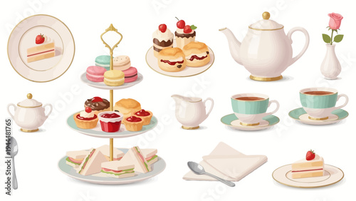 Tea Party Table Setting with Desserts.