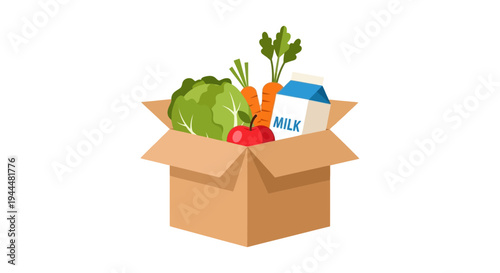 Grocery Delivery Box with Fresh Produce and Milk