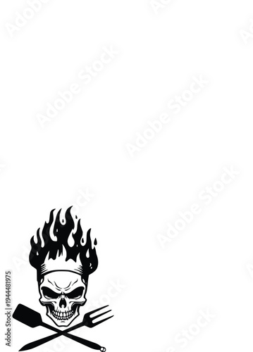 Fiery skull with utensils depicting a dark culinary scene