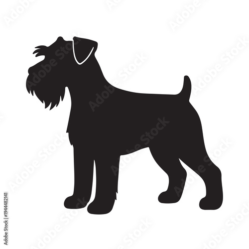 A striking black silhouette of a standard schnauzer dog standing in profile silhouette high-quality professional