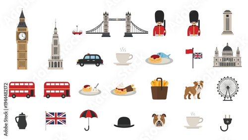 Collection of British Symbols and Icons.