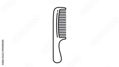 Simple black and white line drawing of a traditional plastic hair comb with fine teeth for grooming and beauty concepts.