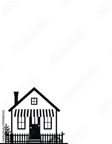 Charming traditional house with a picket fence and decorative awnings