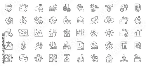 Revenue vector icons in line style. Revenue icons set. Outline finances icons