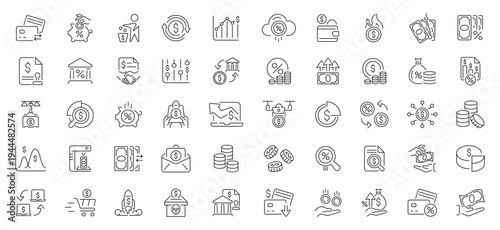 Budget icons set. Budget vector icons in line style. Money icons collection