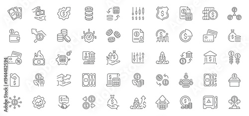 Money vector icons in line style. Money and finances outline icons set. Money icons collection