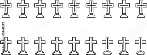 Black and white cross symbols on pedestals