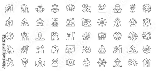 Develop vector icons in line style. Development, progress, develop, upgrade icons collection.