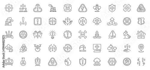 Warning icons collection. Thin line icons related to danger and warning. Warning alert