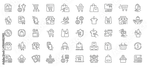 Shopping thin line icons collection. Buy, purchase, shopping related icons set. Line style shopping icons
