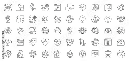 Contact Us thin line icons collection. Customer support service icons. Contact us icons set