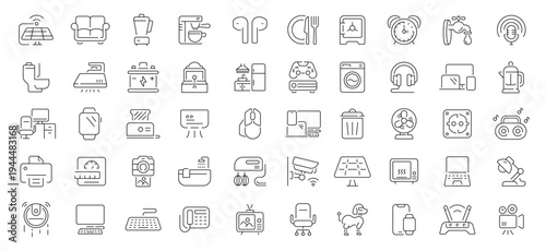 Household appliance icons set. editable line icons, flat, kitchen and home devices
