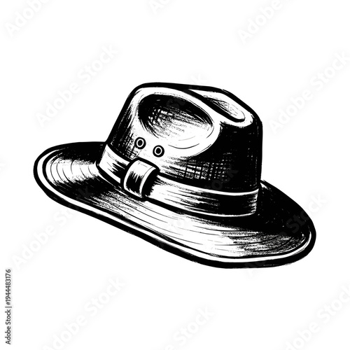 Vintage fedora hat illustration with textured detail and a band around the crown