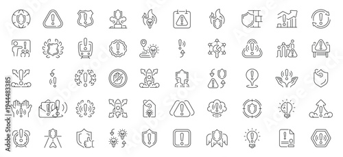 Risk management icons set. linear, editable line icons for safety and hazard