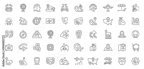 Travel and tourism icons set. editable line icons, outline vacation symbols
