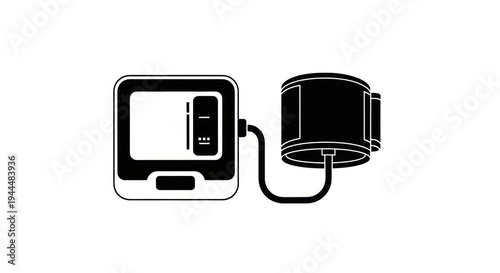 Medical blood pressure monitor device with cuff and screen displaying vital signs for health check