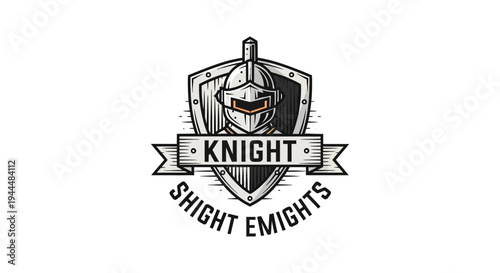 Vintage Knight Helmet Shield Emblem Logo Design Vector Illustration - Medieval Armor Crest Badge Graphic Icon