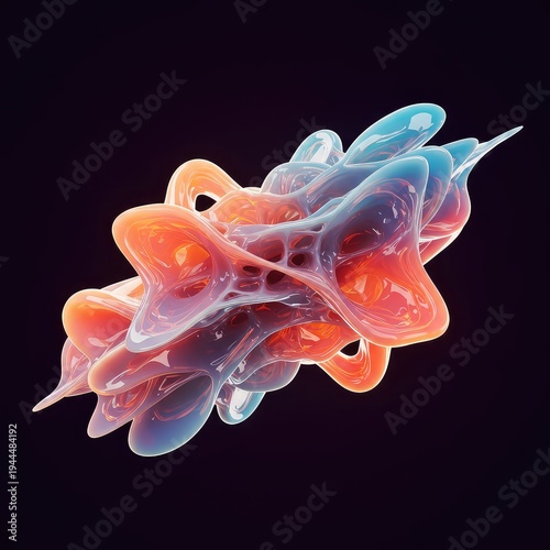 Dynamic flow of light and color merging into complex, organic, digital shapes representing seamless adaptation and endless motion, ripple, concept, energy