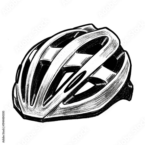 Sketch of a modern cycling helmet with vents, isolated on a white background